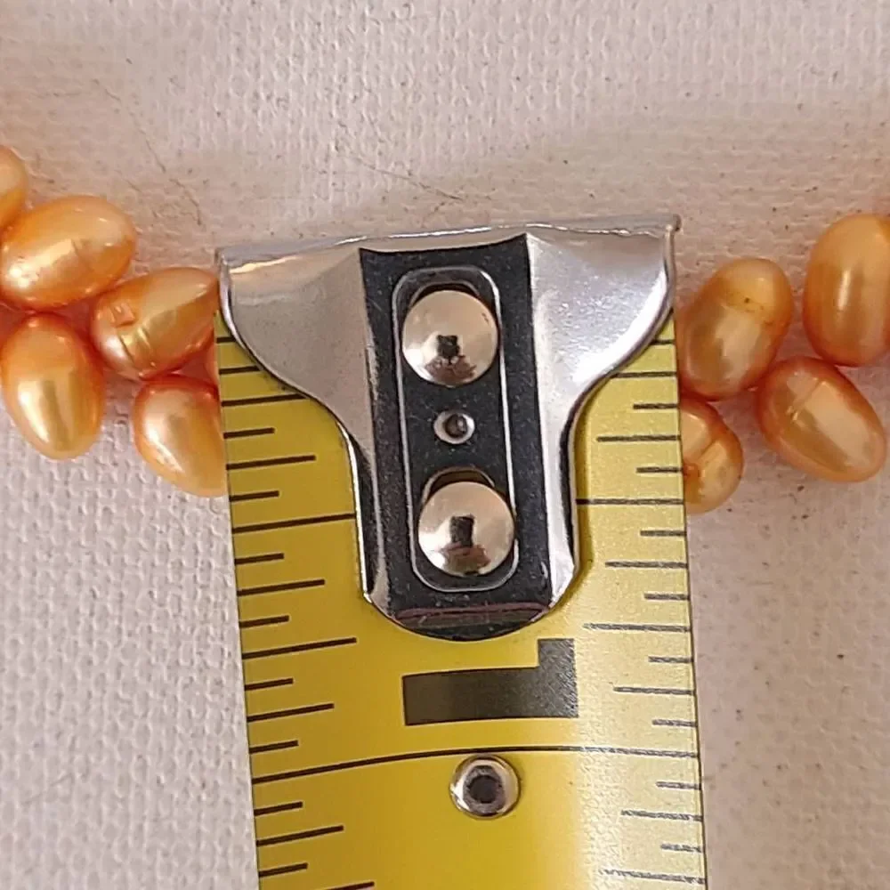 Womens Soft Golden Orange Gold Leaf Closure Double Layer Seed Pearl Necklace